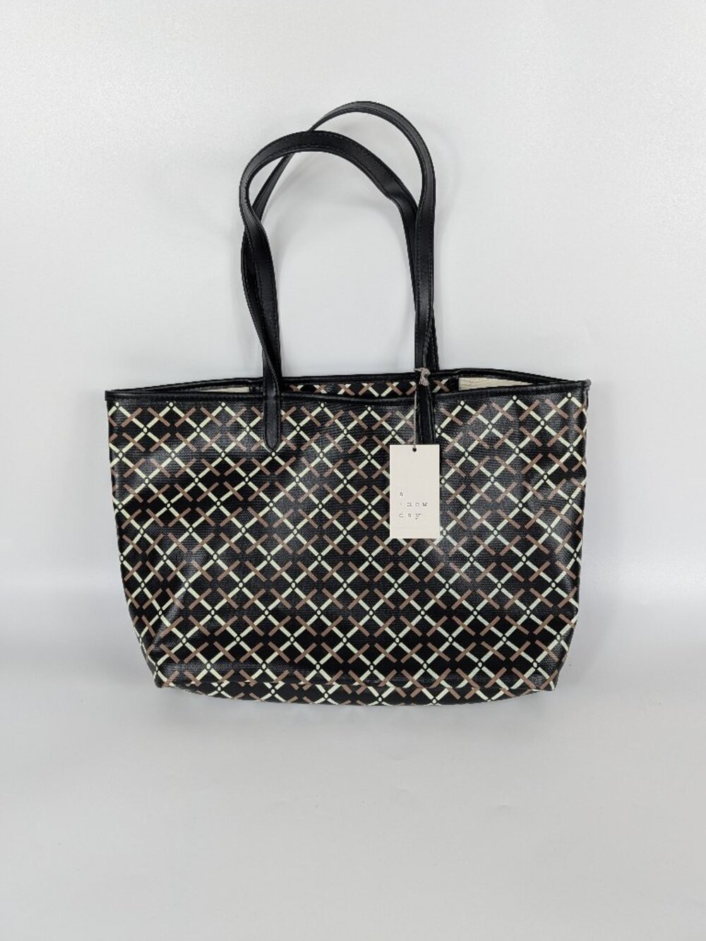 A New Day Coated Canvas Tote Bag Geometric Pattern NWT
